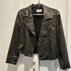 Current/Elliot Dark Green Faux Leather Moto Jacket